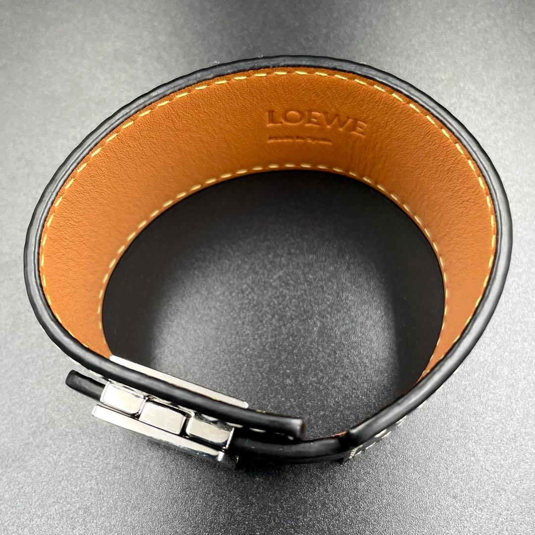 極美品・鑑定済★ロエベ　アナグラム　ブレスレット　バングル　レザー　ブラック