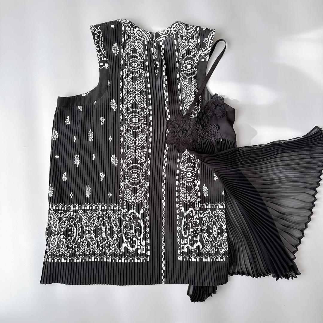 美品　sacai サカイ　レースプリーツトップス ノースリーブ ペイズリー柄