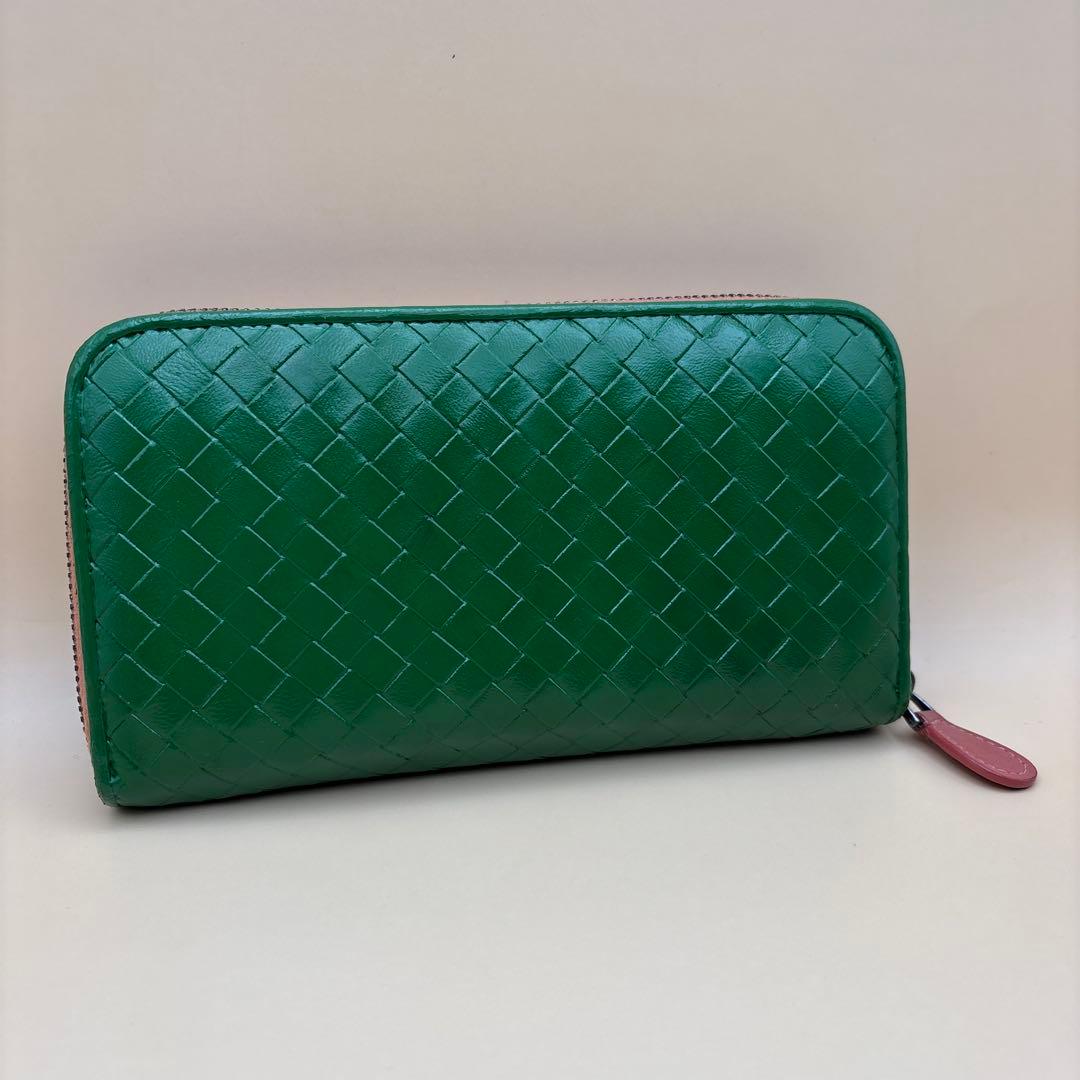 ③◆正規品◆ボッティガヴェネタイントレチャート ラウンドファスナー長財布グリーン