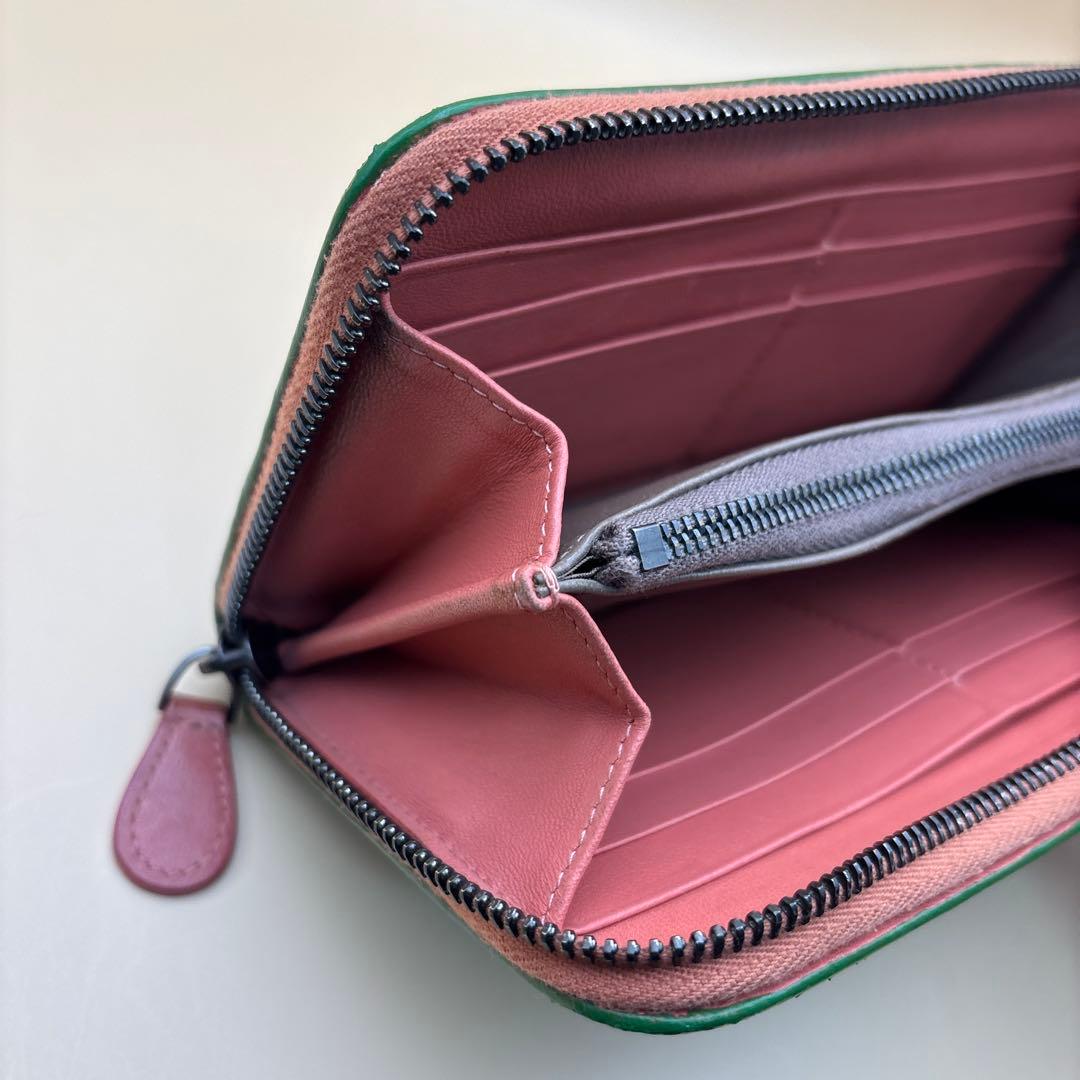 ③◆正規品◆ボッティガヴェネタイントレチャート ラウンドファスナー長財布グリーン