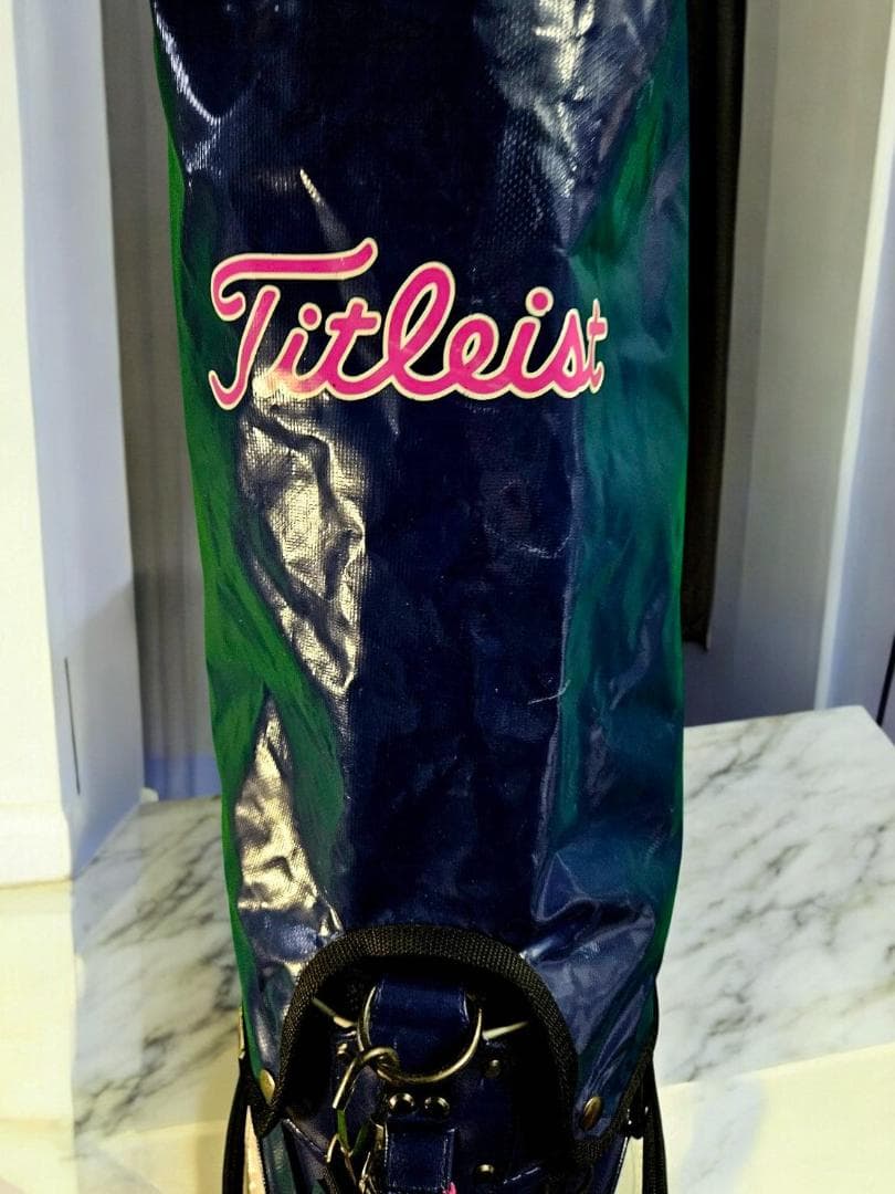 超高級美品　Titleist 高級エナメル/キャディ/ ネイビー/ピンク
