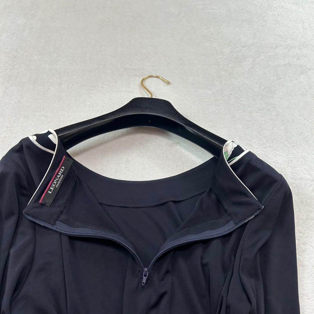 K532 美品 L レオナール カンカン素材 花柄 ひざ丈ワンピース レディース