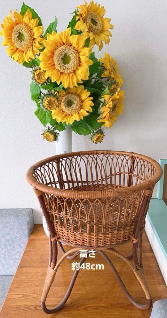 脱衣かご ラタン 藤 ラック 希少 サークル 古道具