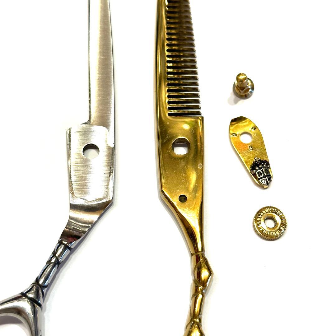 6インチ セニングシザー 板バネ ゴールドシルバー 理容 美容 鋏 シザー