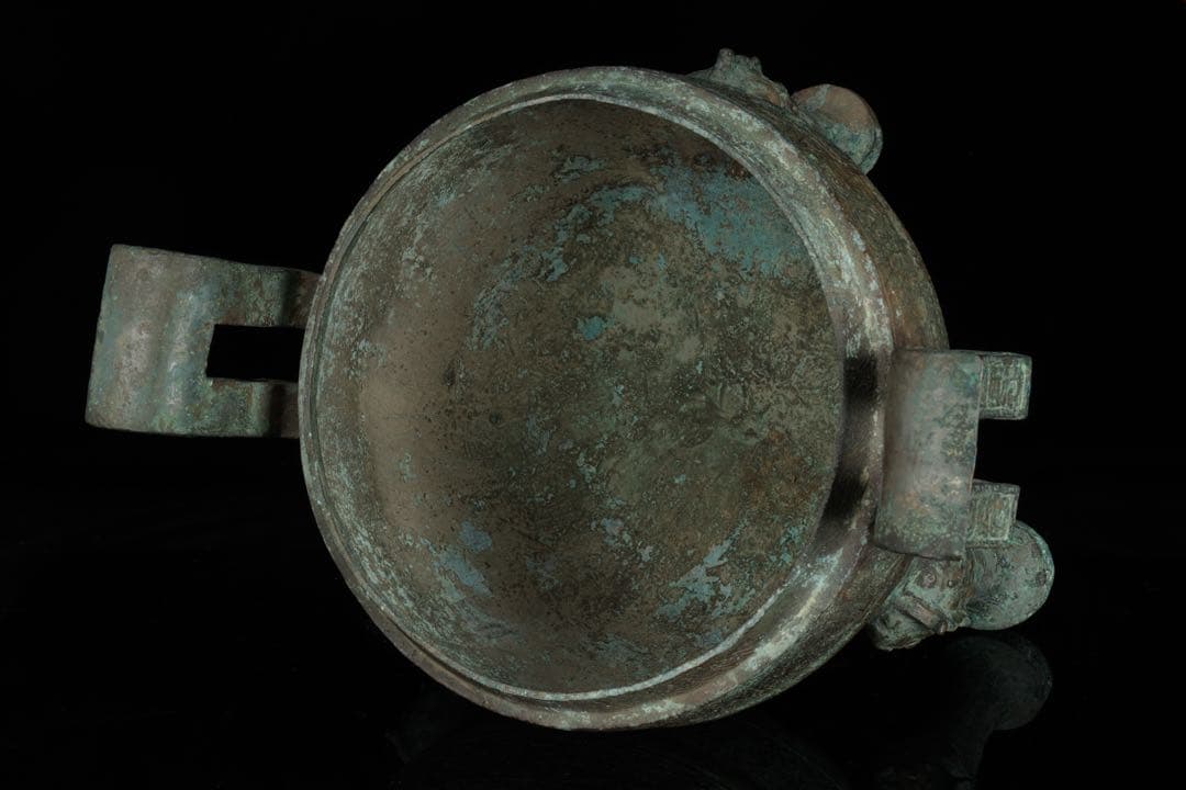 春秋時代 青銅蟠螭紋鼎 三足双耳鼎 蓋付 共箱 古銅器 唐物 時代 古美術 骨董