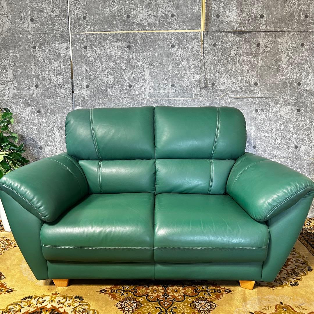 ▼꧁革素材꧂2人掛けアームソファ グリーン レザー 合成皮革 リビング