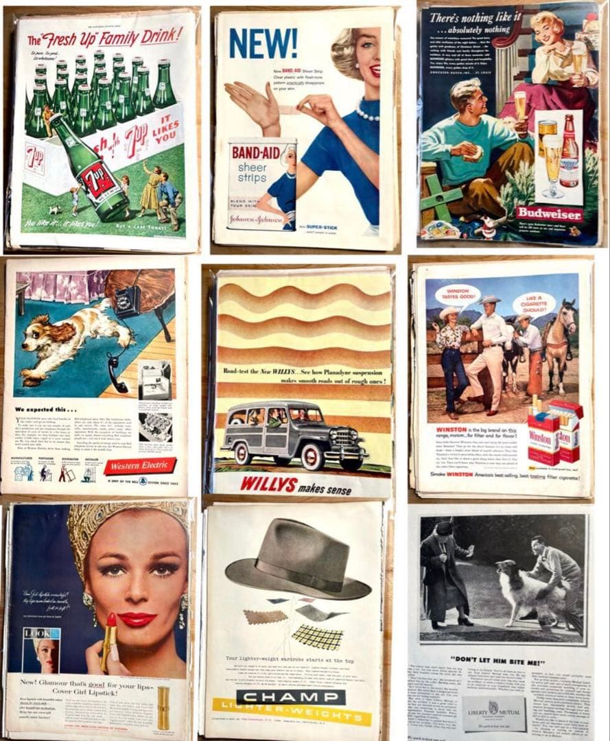 まとめて170枚◆ビンテージ、雑誌広告（1950～食品・他＜LIFE誌・ライフ誌