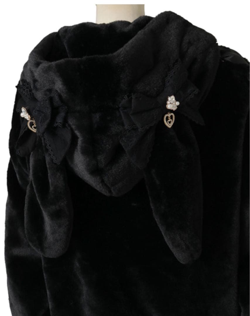 最終値下げLIZLISA リボンうさみみファーブルゾン ブラック