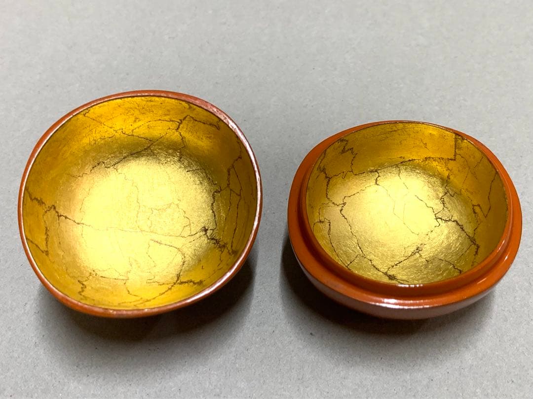 畦地多喜翁作 柿香合 茶道具 漆器 香合 柿型香合 金箔仕上げ