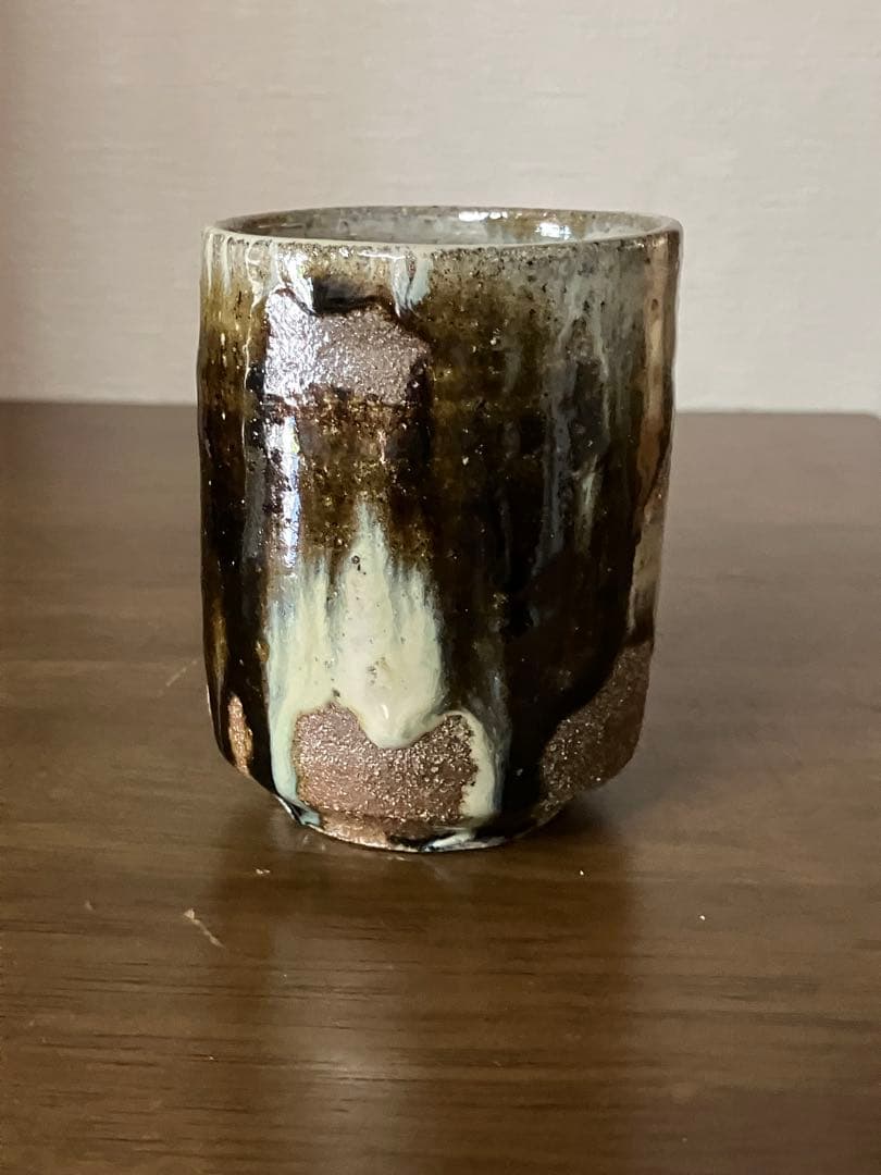 吉野敬子作　朝鮮唐津湯呑　2脚セット　遺作　径7cm 高さ8.5cm
