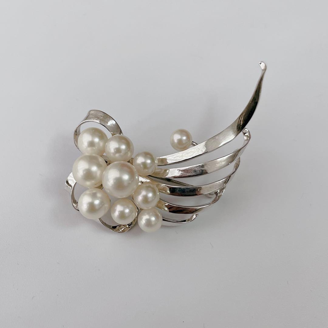 高級✨タサキ あこや真珠 ブローチ パール10粒 シルバー ロゴ刻印 冠婚葬祭