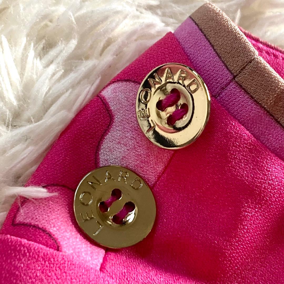 【美品】レオナール カンカン ボタニカル フラワートリム フレアワンピース