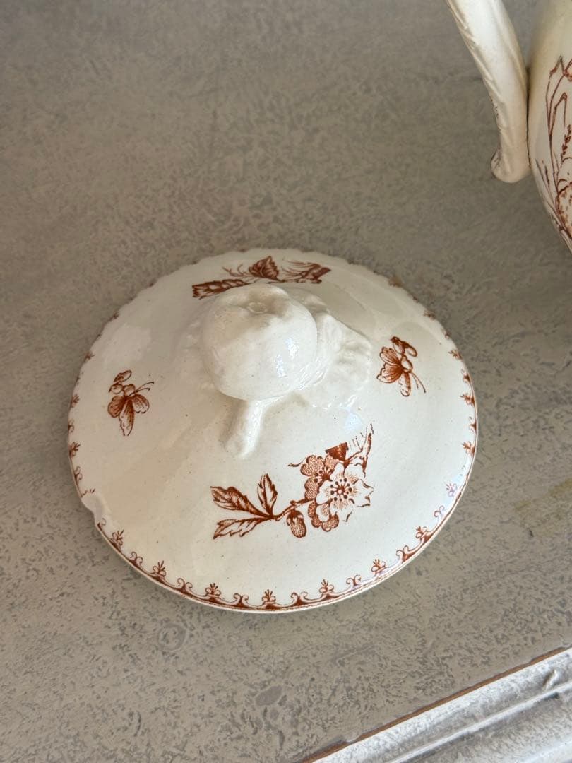 フランスアンティーク陶器リュネヴィルMesange茶ティーポット