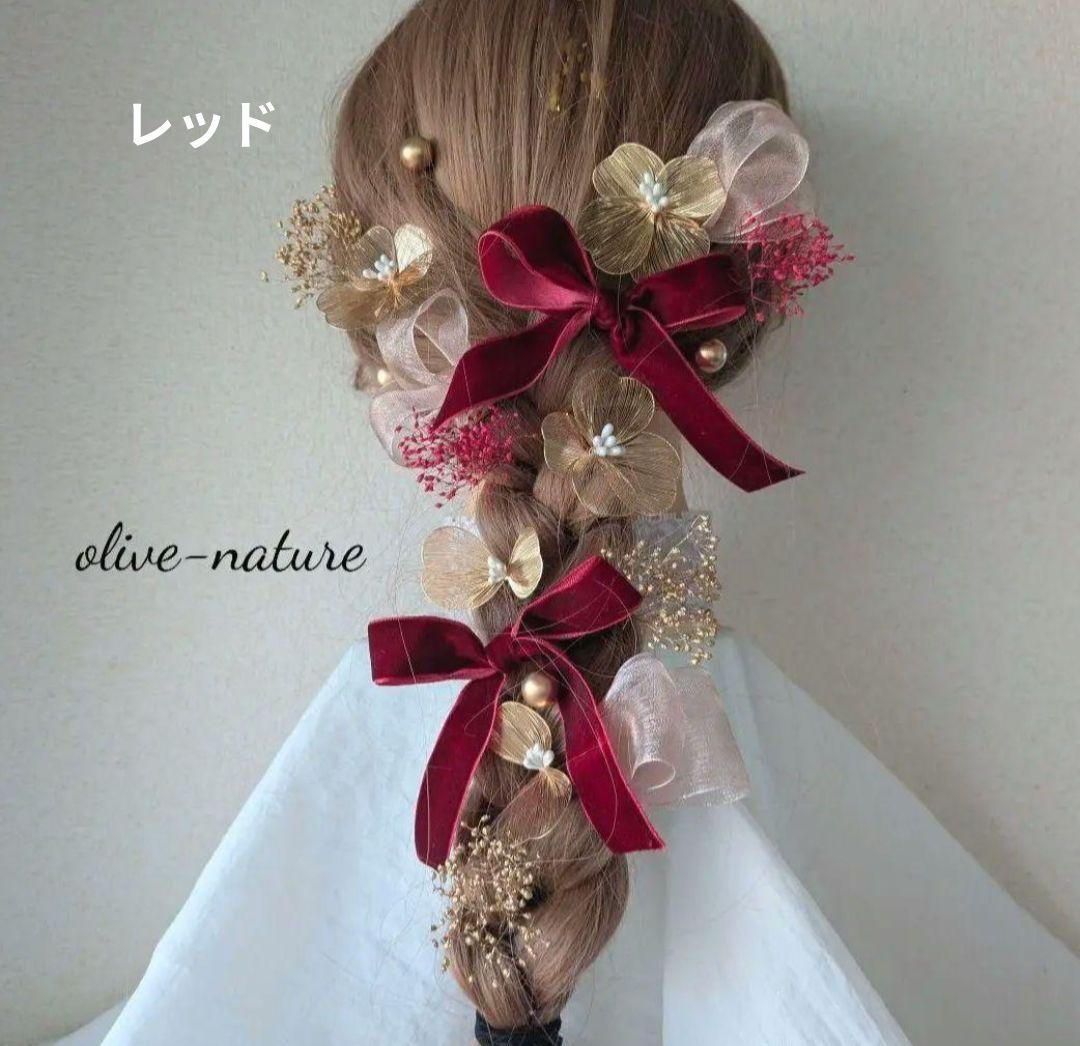 ヘッドドレス ダリア＆カチューシャリボン～髪飾り 卒業式 成人式 振袖 袴