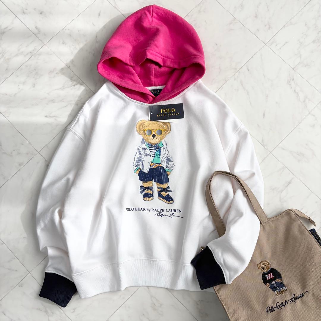 新品【ラルフローレン】パーカー　ポロベア　裏起毛　現行　QRタグ　白　Y2K