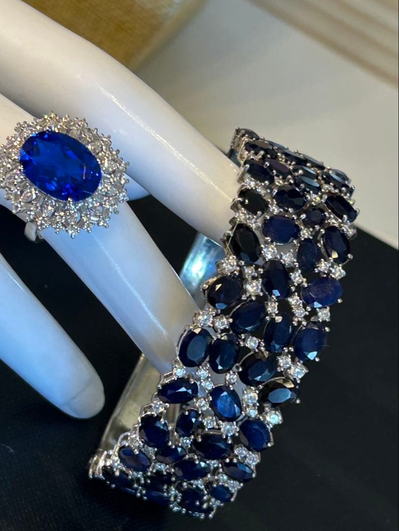タ*ん様 天然石サファイアゴージャスバングル￼ +セットアップリング