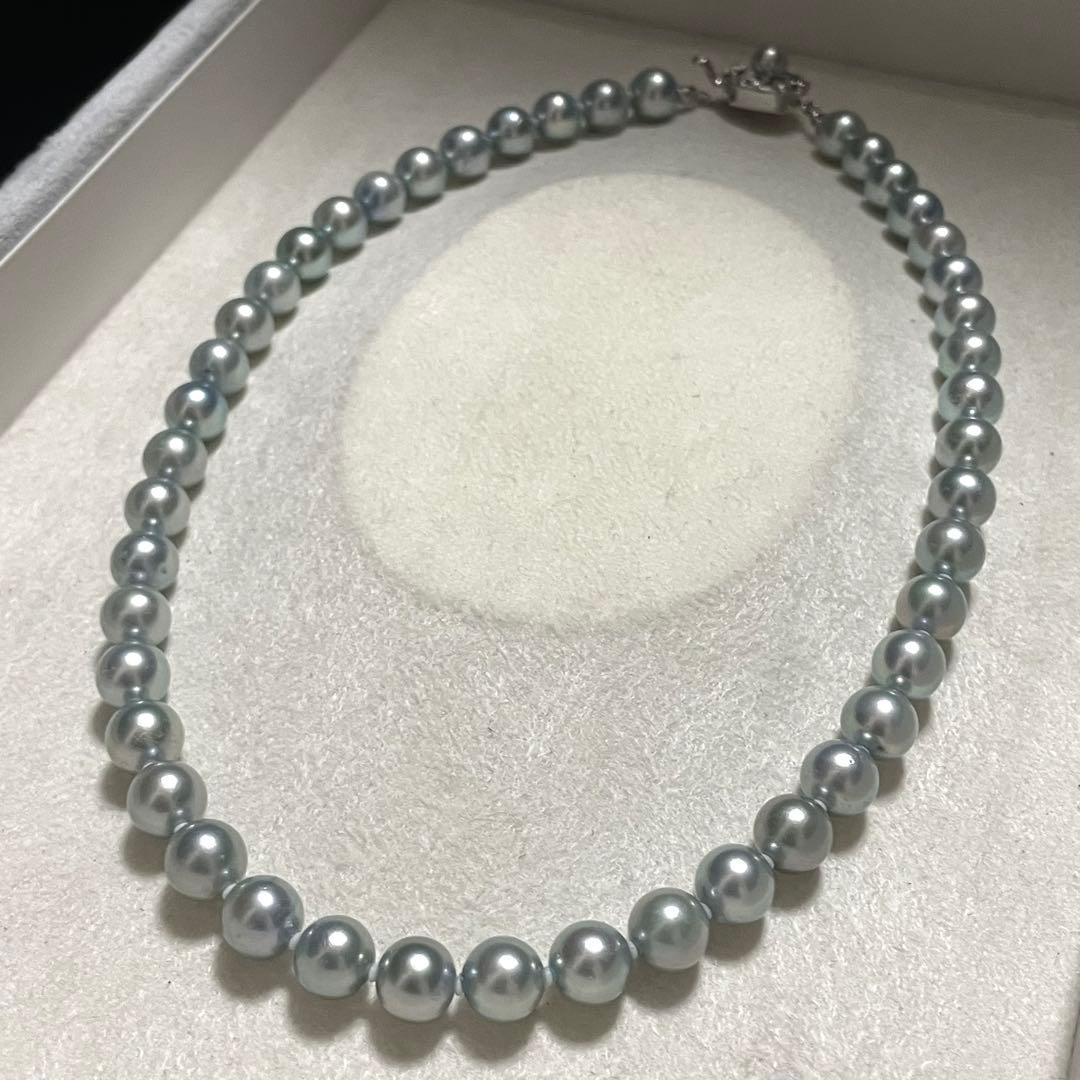 【テリ良✨超大珠】 あこや真珠 ネックレス 8.0-8.5 ブルーグレー アコヤ