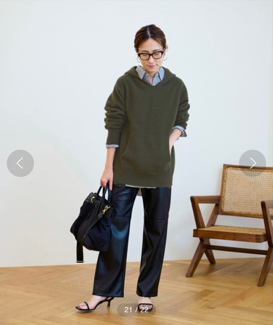 FRAMeWORK ウールカシミヤ フード パーカー ニット ダークグリーン