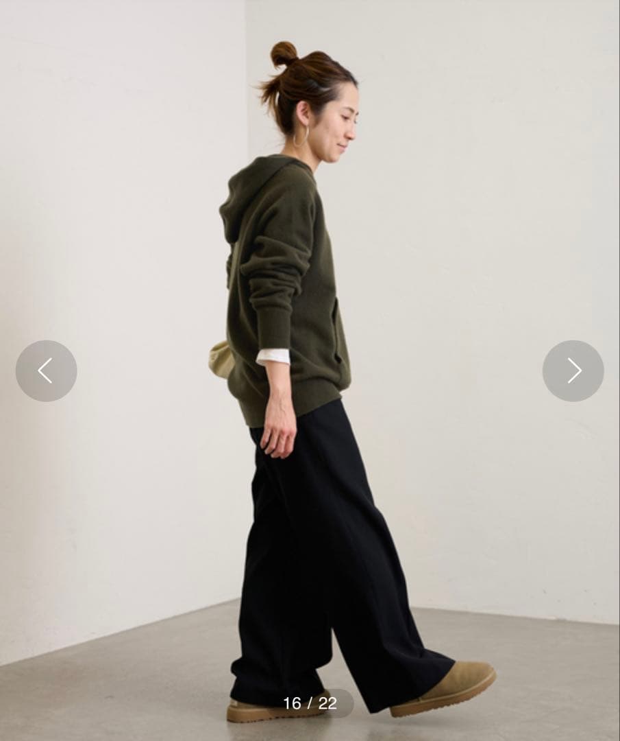 FRAMeWORK ウールカシミヤ フード パーカー ニット ダークグリーン