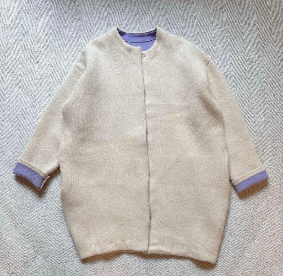 ELENDEEK ラクーンミックスWカーディガン　アイボリー×ラベンダー