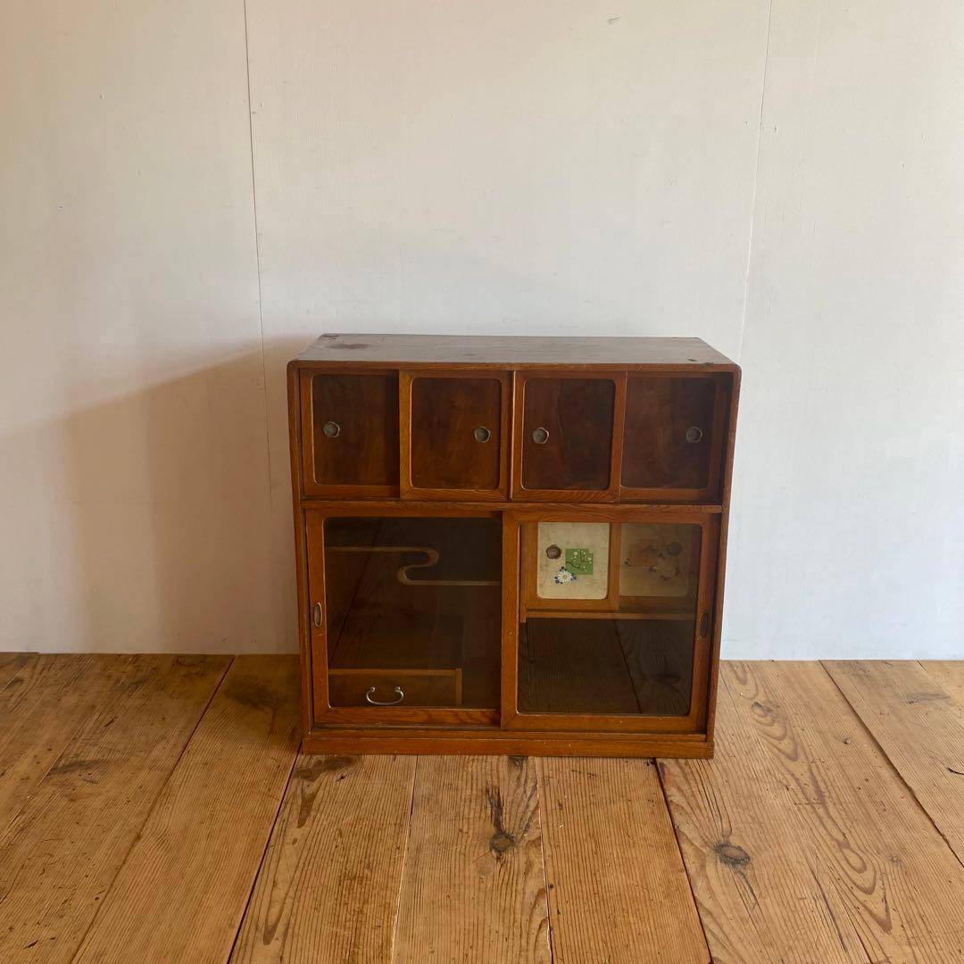 アンティーク ガラス 戸棚 キャビネット 箪笥 昭和レトロ y151