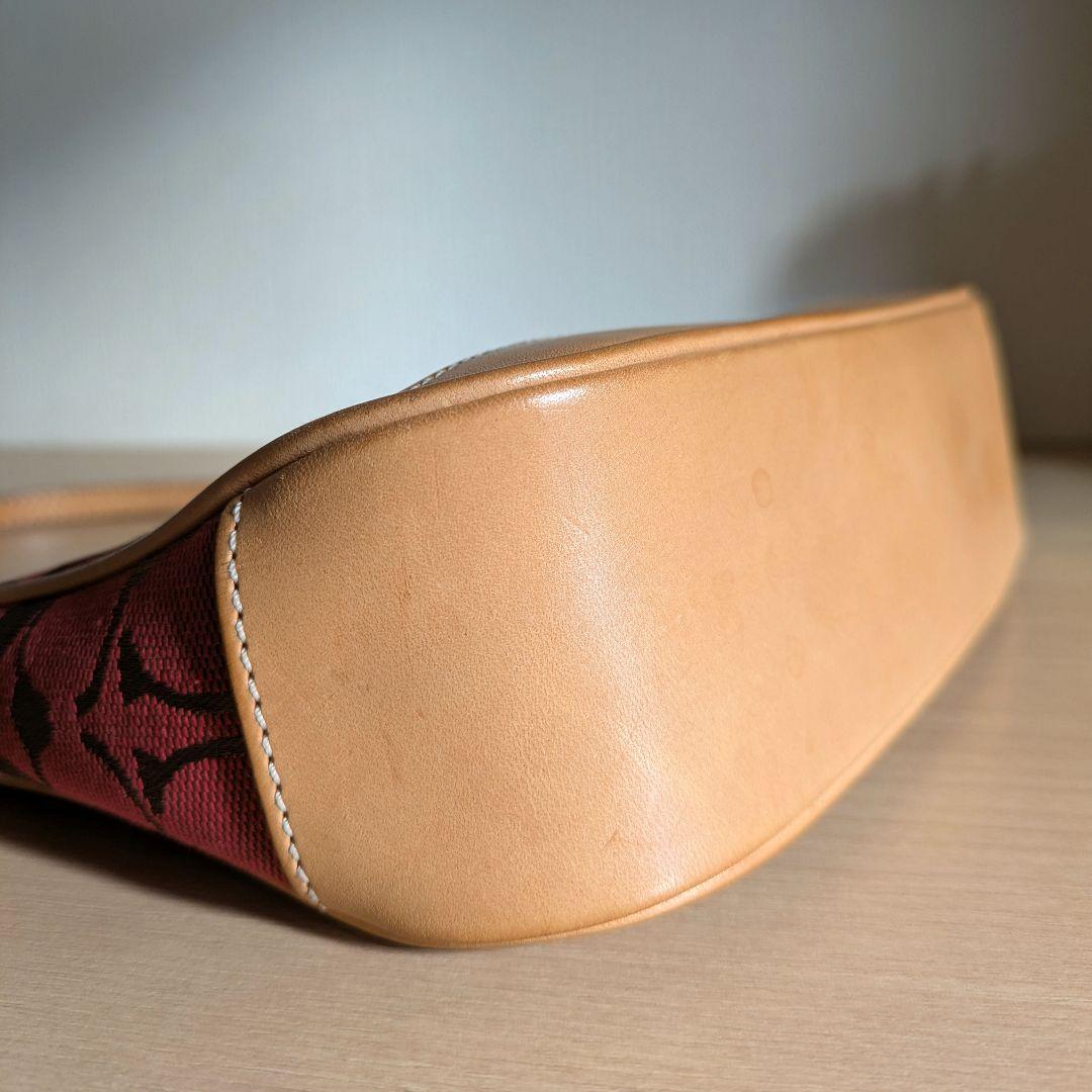 【美品】COACH アクセサリーポーチ ミニバッグ キャンバス レザー レッド