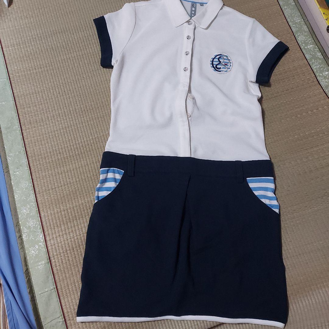 レディース ゴルフ ワンピース ホワイト ネイビー