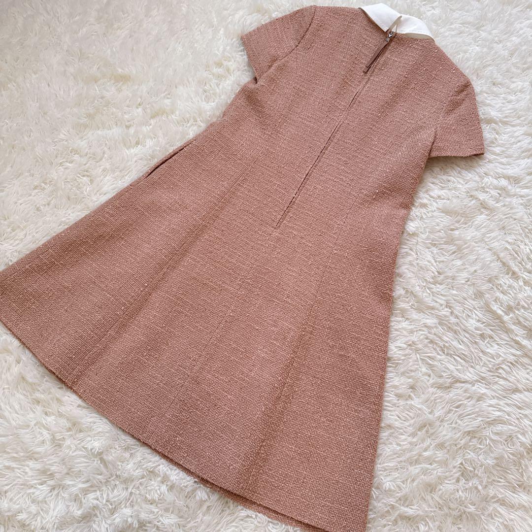FOXEY ツイード 襟付き 半袖ワンピース 40 ベージュ 希少サイズ 上品