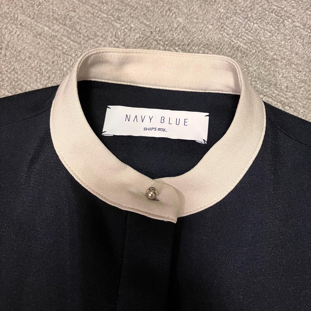 ☆SHIPS any ダブルクロス Aライン シャツワンピース ネイビー☆F