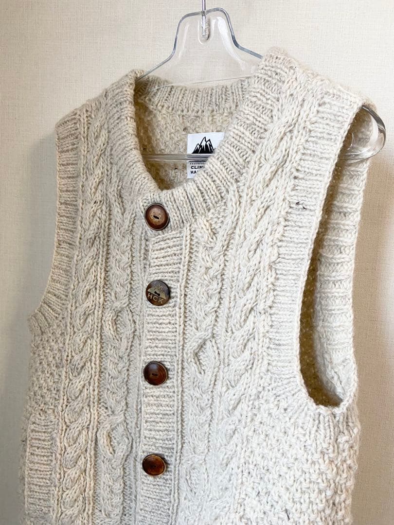 美品　手編みヒマラヤン クライマーズハンドニット ケーブル編み ニットベスト　M