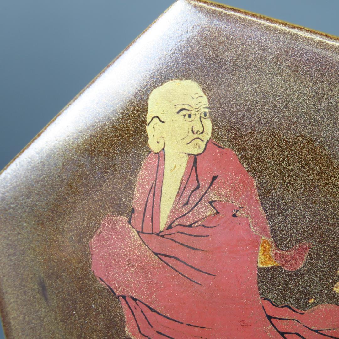 324 時代蒔絵香合 蘆葉達磨大師図 金梨子 江戸時代/煎茶道具