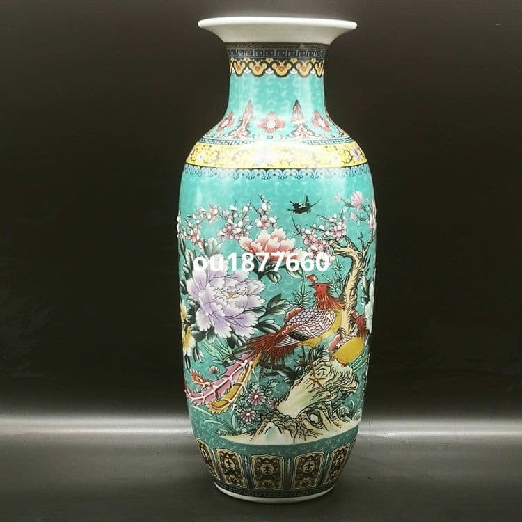 琺瑯彩藍地満工祥鳳来儀花瓶 景徳鎮 陶磁器 装飾品 現代工芸品 美術品 置物