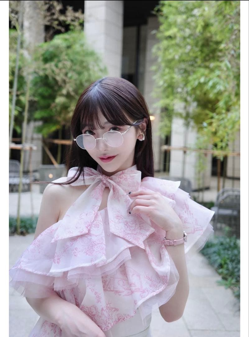 トップス riu One shoulder Toile de Jouy tops