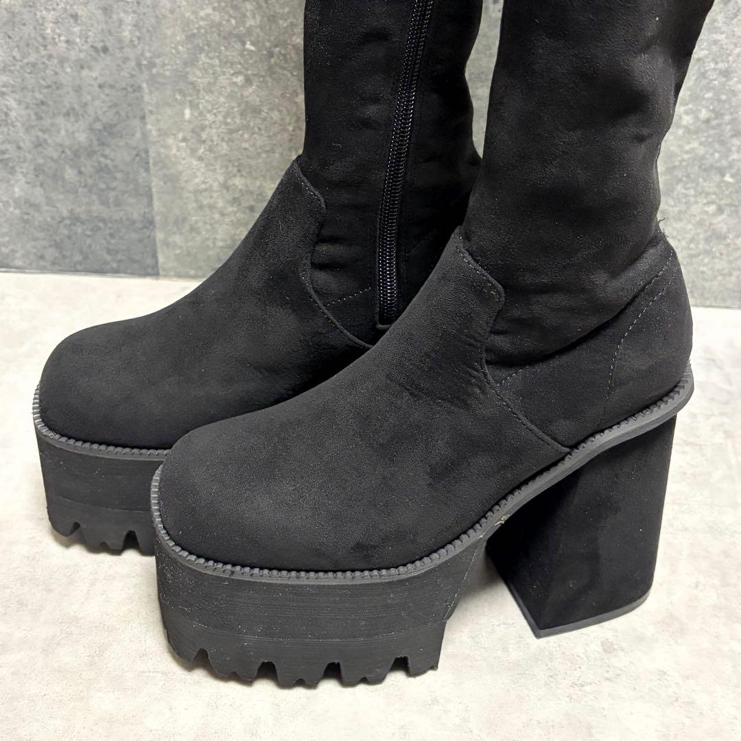 ほぼ新品EMODA スクエアフィット S ロングブーツ ニイハイブーツ 厚底 黒