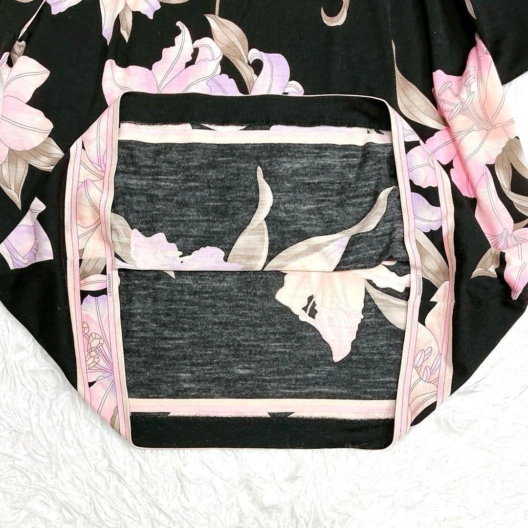 ★LEONARD★シルク混 花柄 フラワー ブラウス ブラック黒 サイズ42