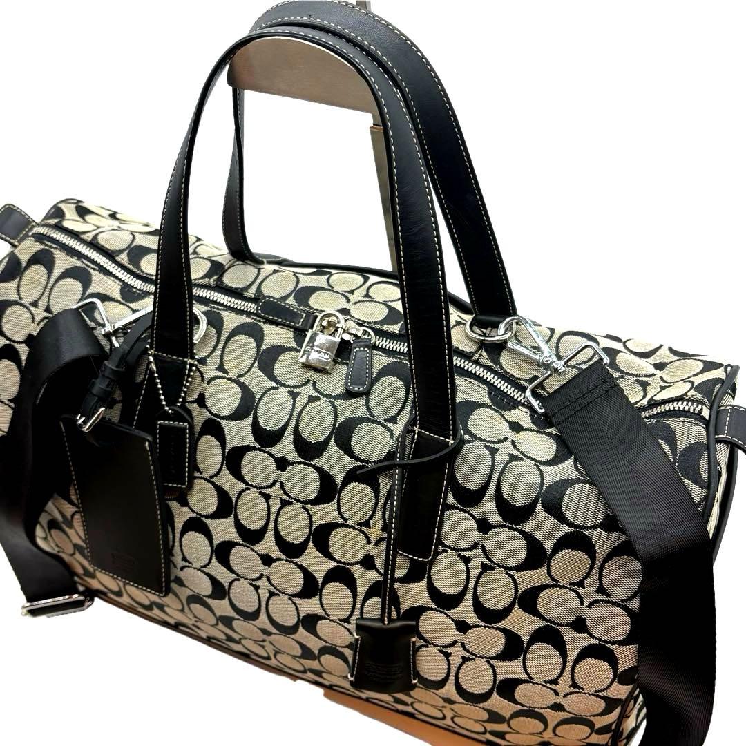 美品COACH コーチ 2way ボストンバッグ シグネチャー ブラック グレー