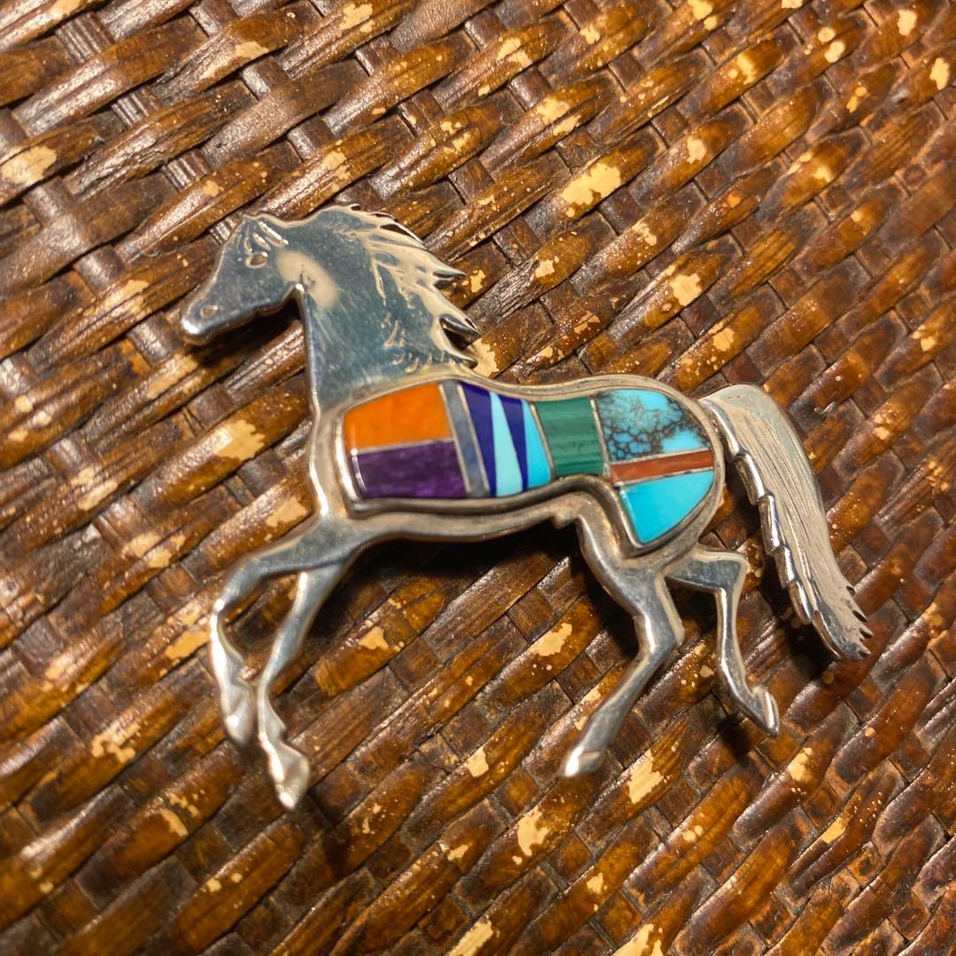 最終値下げ　ヴィンテージ　インディアンジュエリー　ピンバッジピン　作家物　　馬