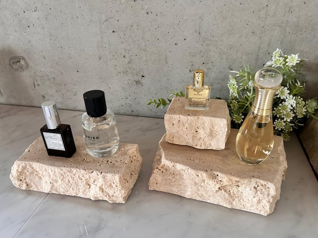 天然大理石　イタリア　トラバーチン　3個セット　割肌　●アクセサリー台●送料無料