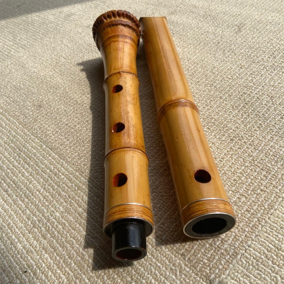 尺八本体 竹製 206 一尺八寸管　唄口金巻き　精華銘四印　ジャンク品