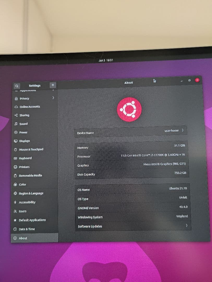 デスクトップPC i7-11700K / メモリ32GB / SSD500GB
