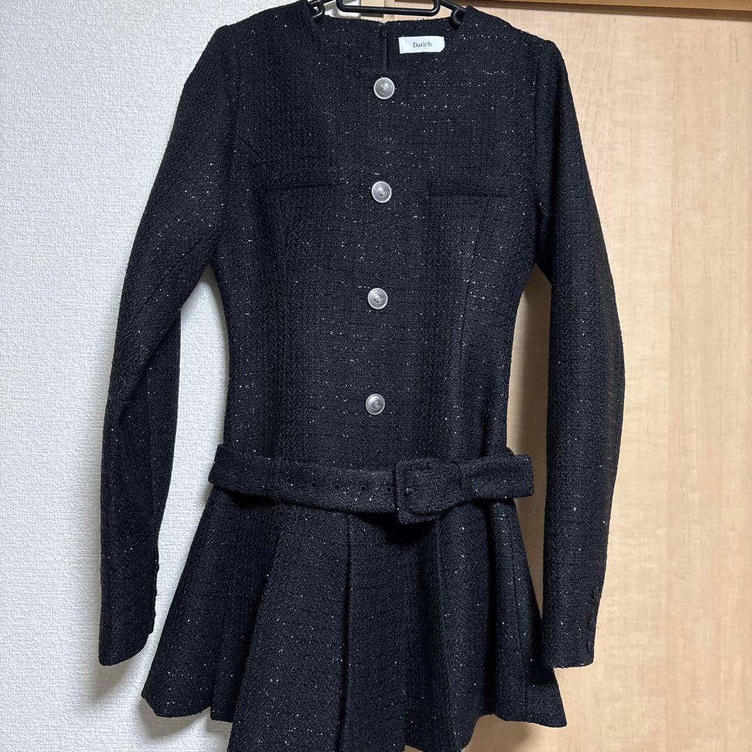 当日発送⭕️ダーリッチ　ボックスプリーツツイードミニワンピース ブラック free