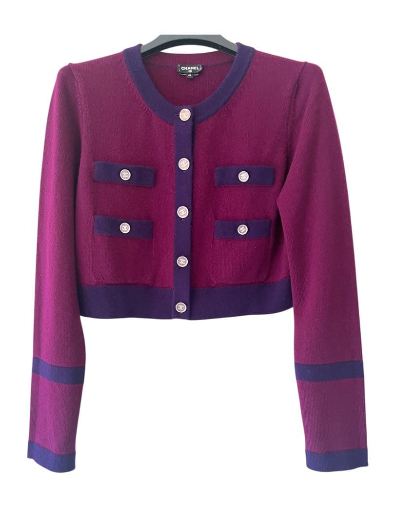シャネル カーディガン CHANEL プラム パープル ココ ボタン カシミヤ