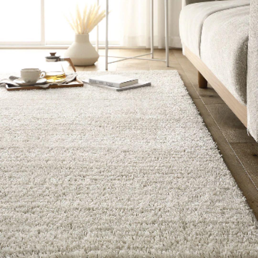【新品未使用】国産 洗えるミックスパイルラグ190×190cm アイボリー