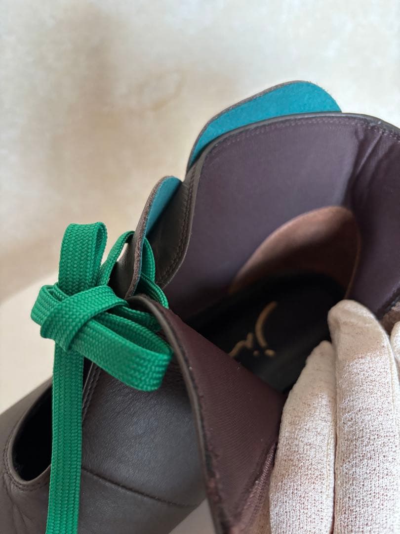 慈雨ブラウンショートブーツ サイドファスナー付き　靴紐2色　23.5㎝