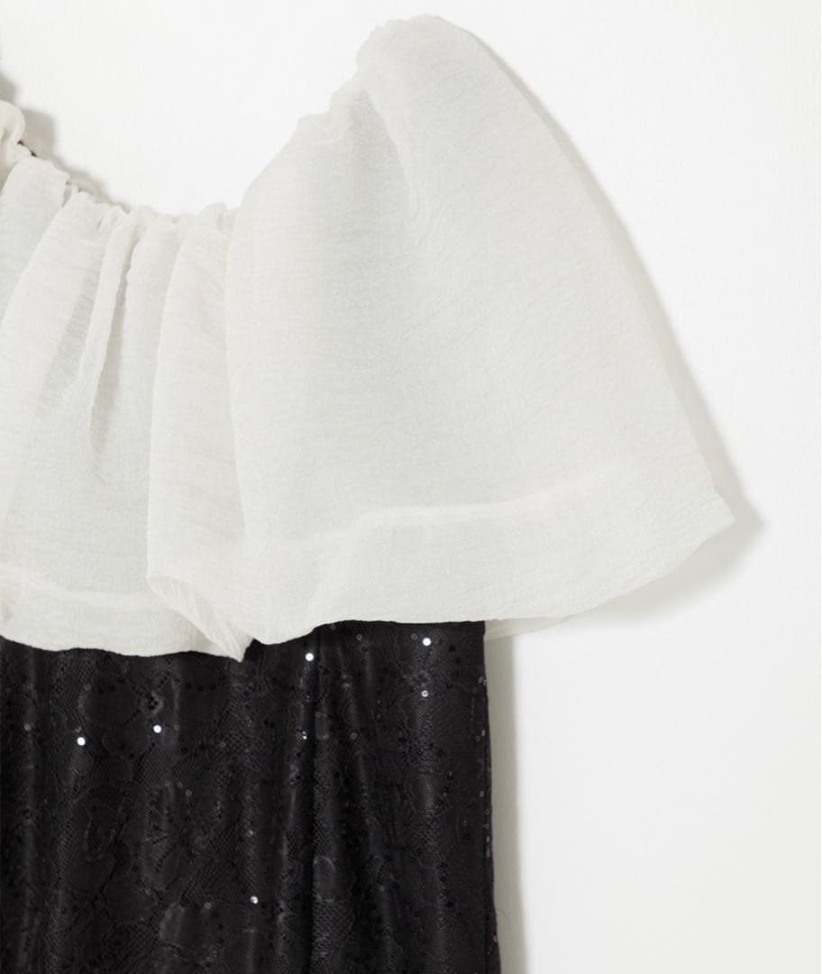 新品【LEJA】2WAYオフショルダーパフスリーブスリットIラインロングドレス