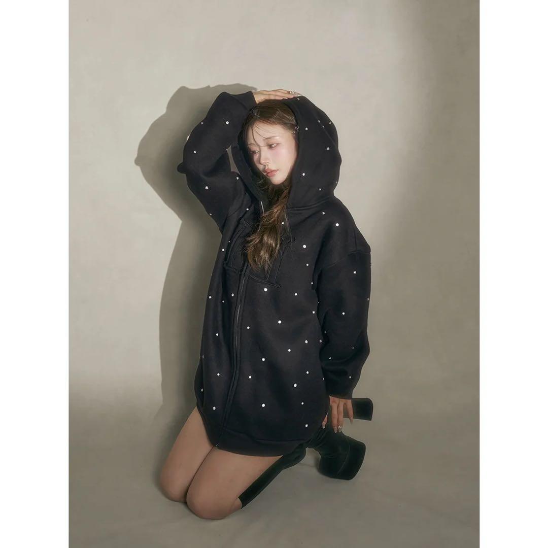 新品タグ付 ブラック フリー DDロゴビジュージップパーカー ダーリッチ 黒