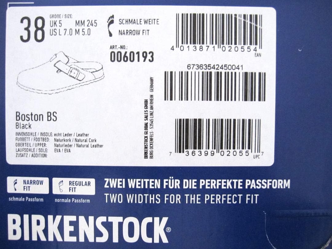 美品 ビルケンシュトック ボストン ナチュラルレザー 38 ナロー 24.5 黒
