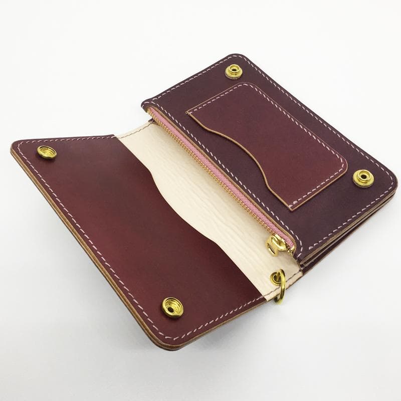 【本革】ミドルトラッカーウォレット 紫檀色 チェリーブラウン 真鍮 レザー