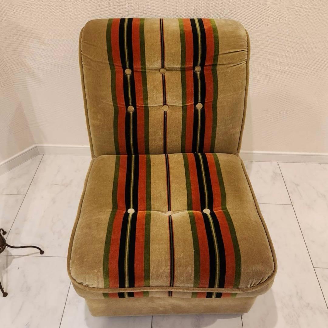 オールドカリモク　karimoku ストライプ　モケットアームレスシングルソファ