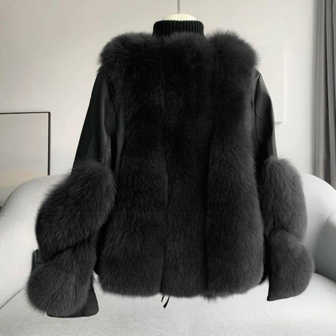 ほぼ未使用 リアル フォックスファー フォックス100% ファーコート 牛革